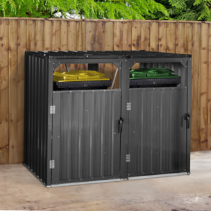 Cache poubelles double en métal gris anthracite