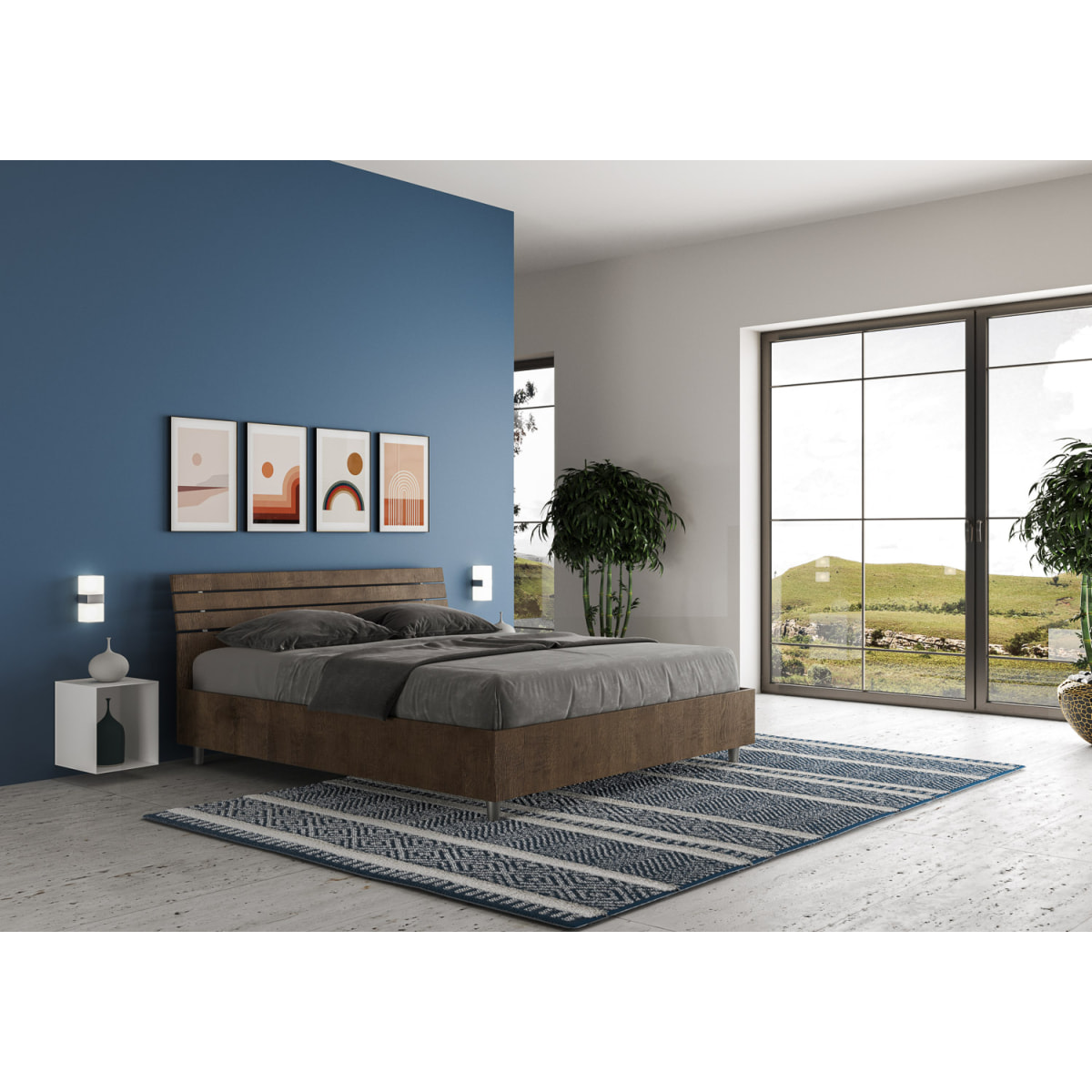 Letto senza rete 160x200 testata inclinata con doghe noce Ankel