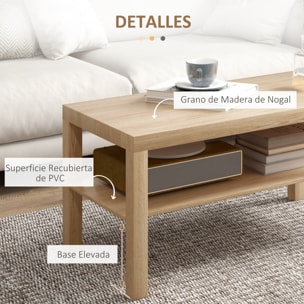 Mesa de Centro Mesa baja para Salón con 2 Estantes de Almacenamiento para Sala de Estar Dormitorio 90x45x44,5 cm Natural