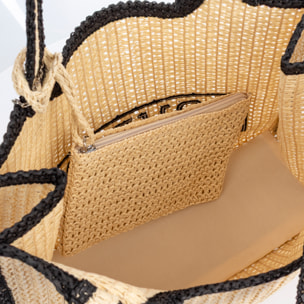 Bergamasco Bolso shopper Mujer. Fabricado en paja trenzada diseño "Love Me".