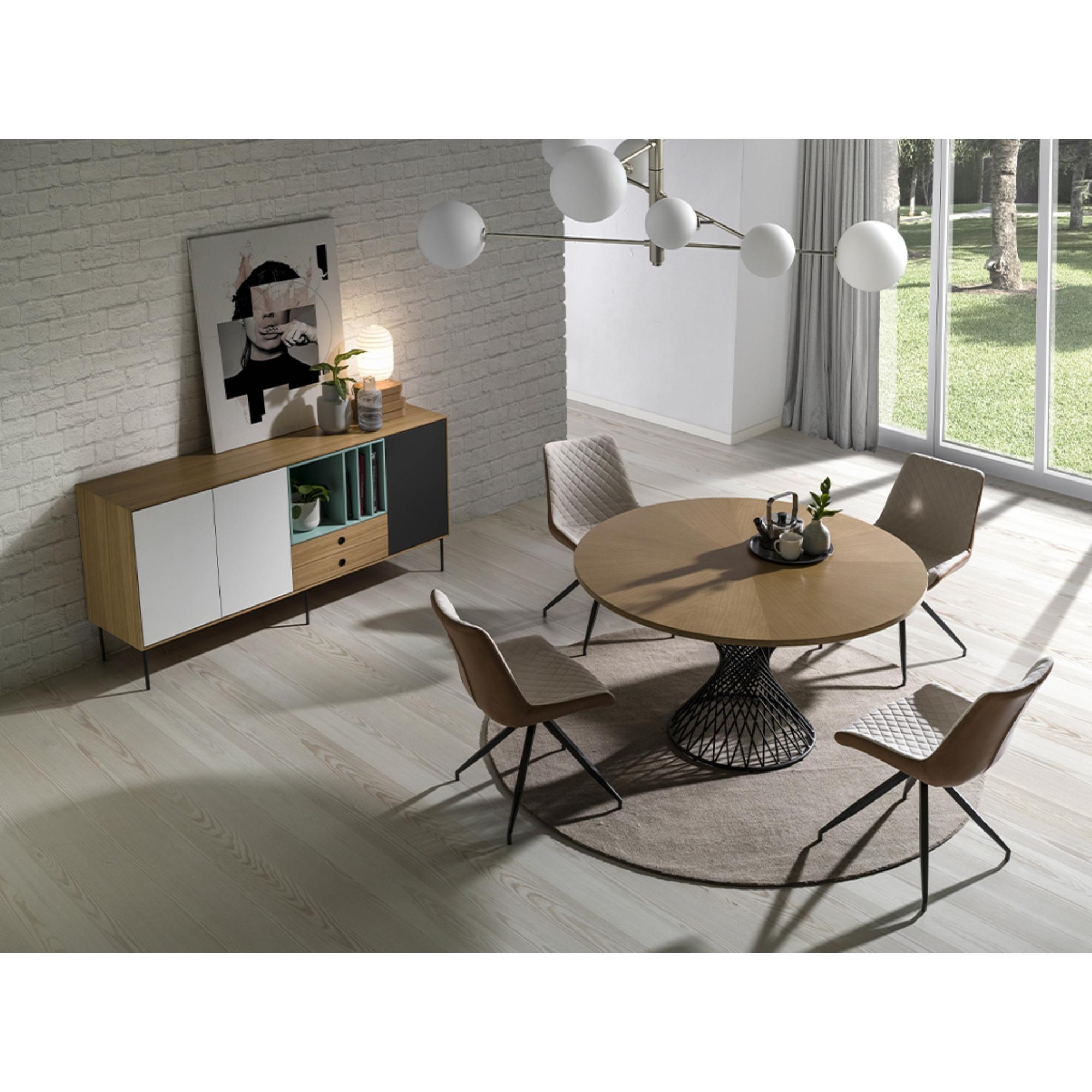 Mesa comedor redonda HELSINKY - roble y negro - 137x137x76cm