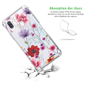 Coque Samsung Galaxy A40 anti-choc souple angles renforcés transparente Fleurs Multicolores Evetane