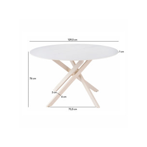 Table ronde D.130cm céramique blanc marbré pieds croisés métal – ROSALIE
