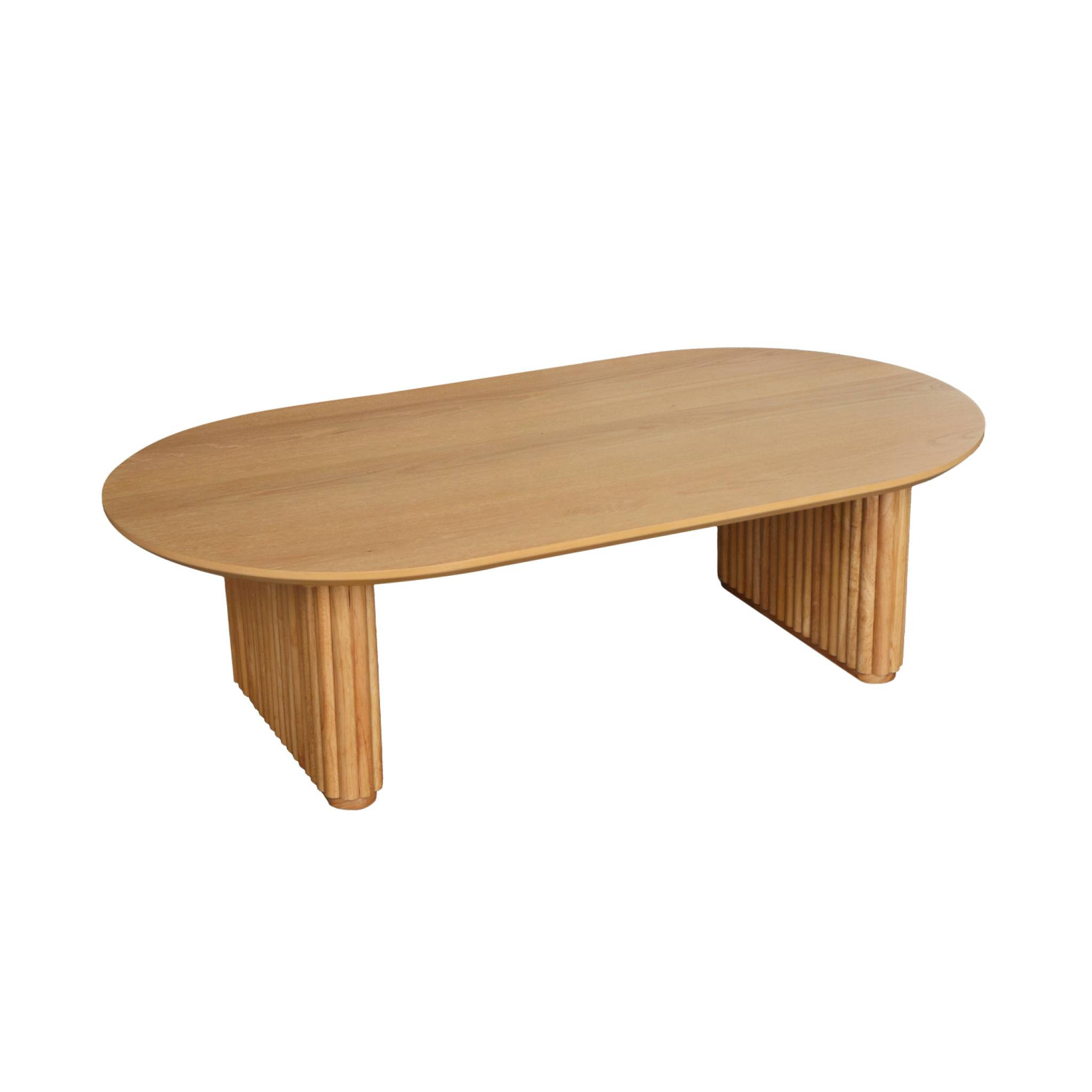Table basse ovale bois d'hévéa placage chêne GABRIELLE