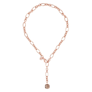 Collana a Cravatta Catena Ovale con Quarzo Rosa Quadrato
