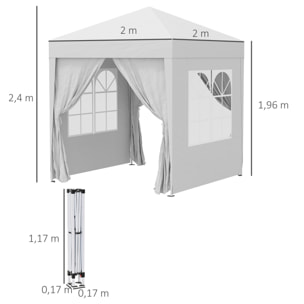 Carpa Plegable 2x2 m Cenador de Jardín con 4 Paredes Laterales Tela Oxford 2 Puertas 2 Ventanas y Bolsa de Transporte para Exterior Terraza Camping Fiestas Blanco