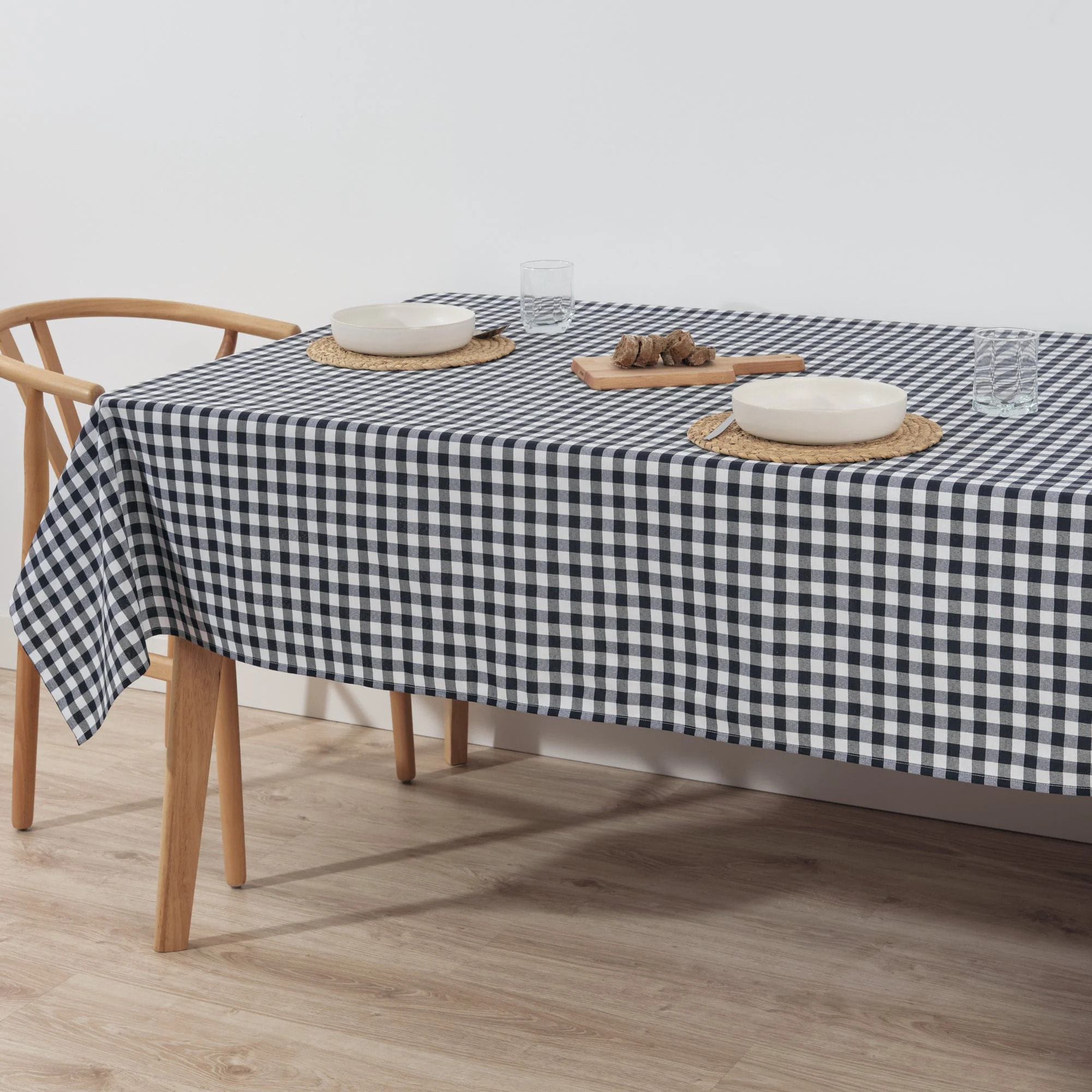 Nappe en tissu 100% coton Vichy Bleu Marine