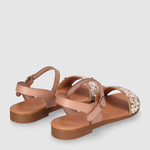 Sandalias de Piel - Beig - Tacón: Bajo