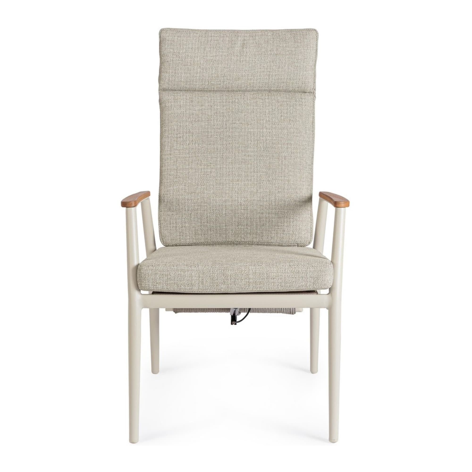 Set 2 poltrone reclinabili da giardino TOMAR in textilene con intreccio in corda, cuscini e struttura beige