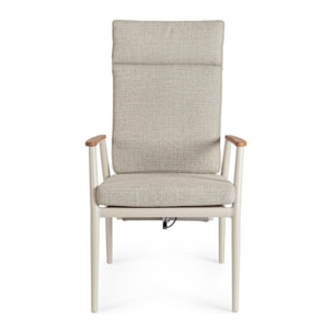 Set 2 poltrone reclinabili da giardino TOMAR in textilene con intreccio in corda, cuscini e struttura beige