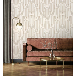 Papier peint géométrique Art Déco blanc et or