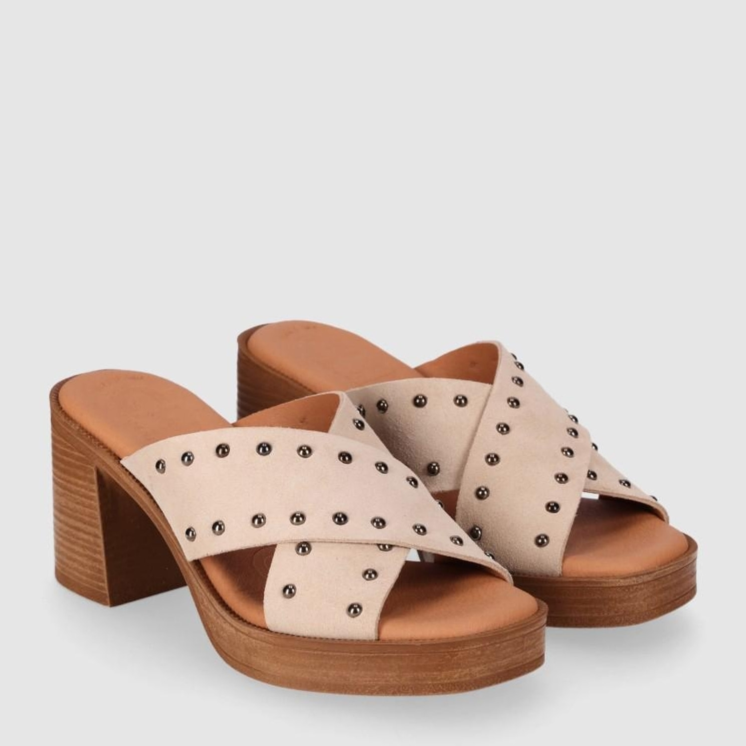 Sandalias de Serraje - Arena - Tacón: 8 cm