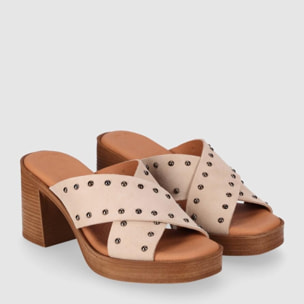Sandalias de Serraje - Arena - Tacón: 8 cm