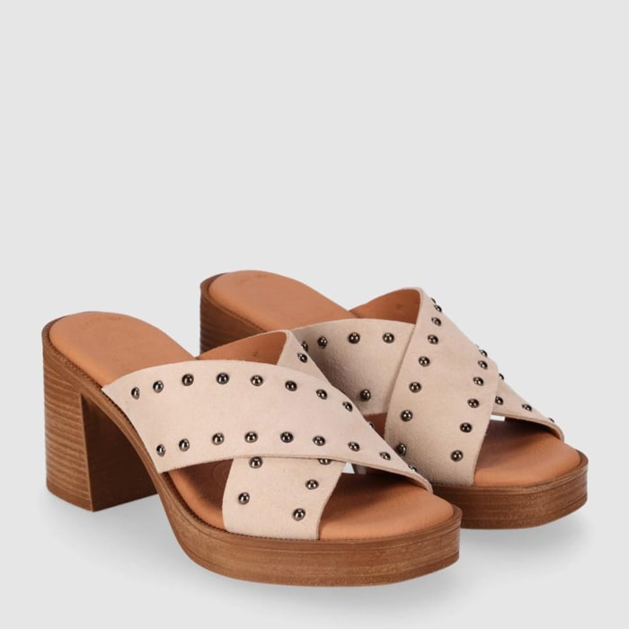 Sandalias de Serraje - Arena - Tacón: 8 cm