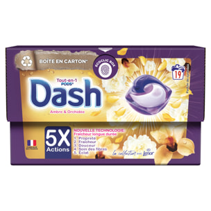 4x19 Pods Tout-en-1 Ambre Et Orchidée, Lessive en Capsules Dash