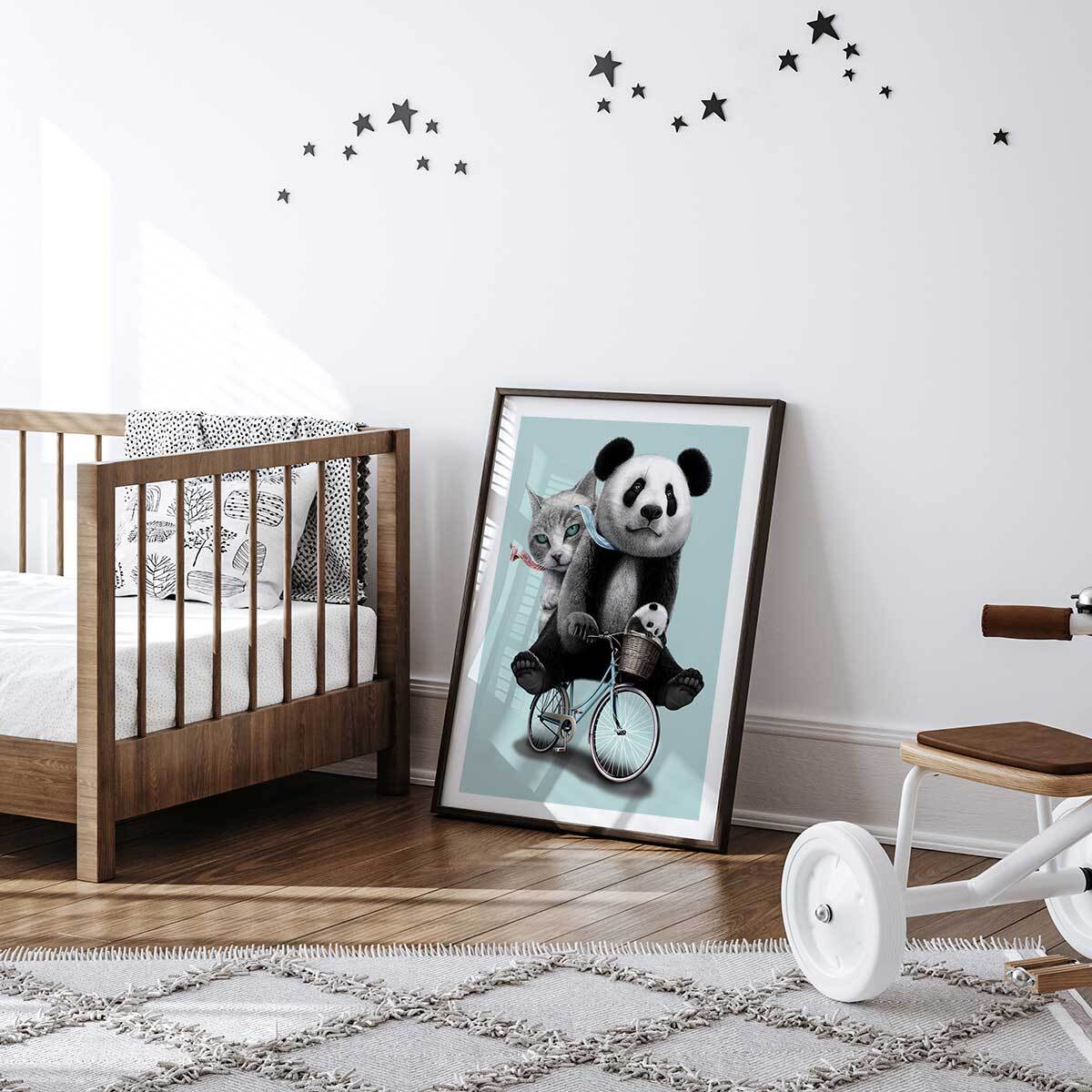 Affiche enfant amis à bicyclette  Affiche + cadre en bois - Noir