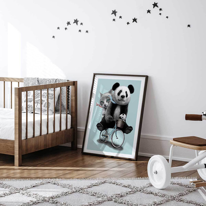 Affiche enfant amis à bicyclette  Affiche + cadre en bois - Noir