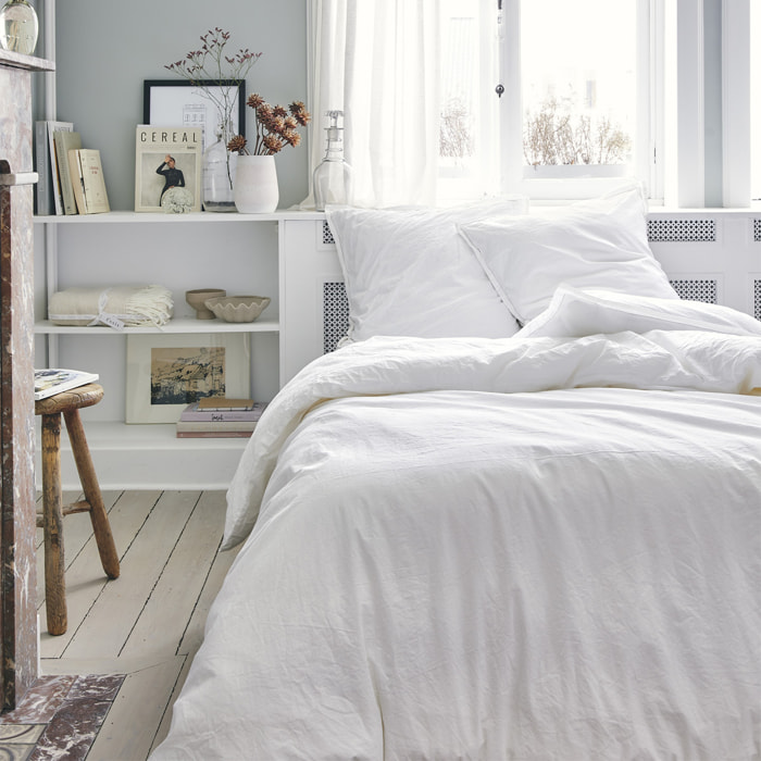 Parure de lit Housse de couette + taies rectangles unie en coton, Made in France, TOUT DOUX , Blanc