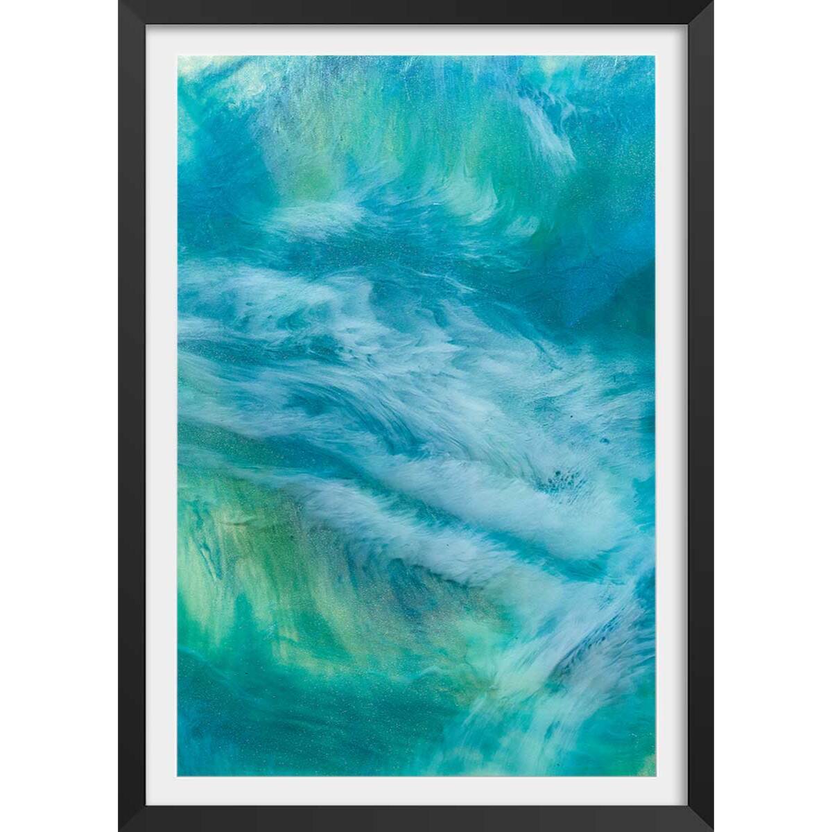 Poster bleu nebuleux Affiche + cadre en bois - Noir