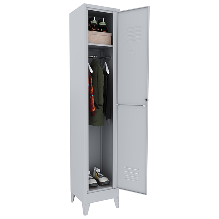 Armadietto Spogliatoio Armadio 1 Anta Slim Sporco Pulito In Lamiera Acciaio Salvaspazio Con Chiave Ripiano Appendiabiti  180x34x36 Cm Grigio