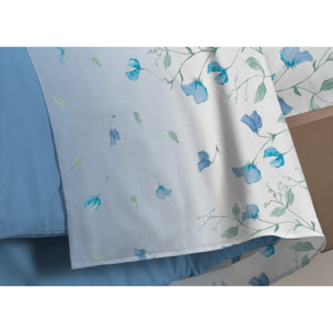 Completo Lenzuola In Calda Flanella Made In Italy Linea Europa Peaflower Azzurro
