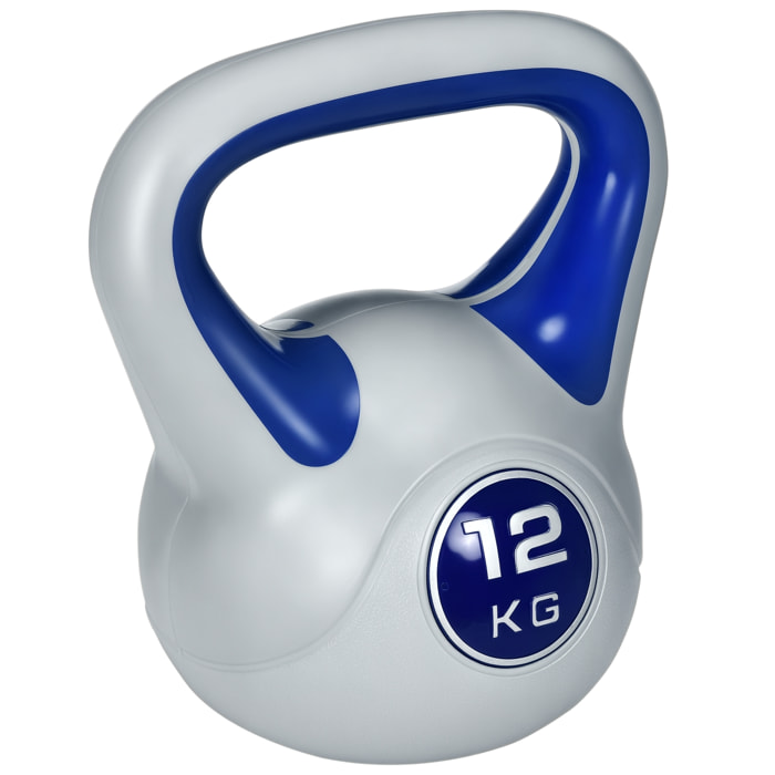 Kettlebell 12 Kg - haltère boule - poignée ergonomique - PU gris bleu