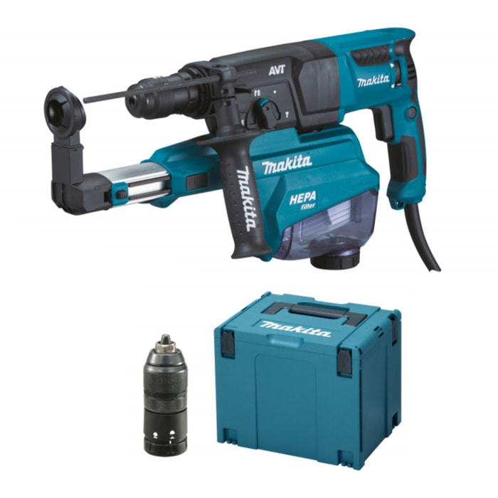 Taladro cincelador MAKITA 800W 26mm 2.4J + kit de aspiración y pelado - HR2653TJ14
