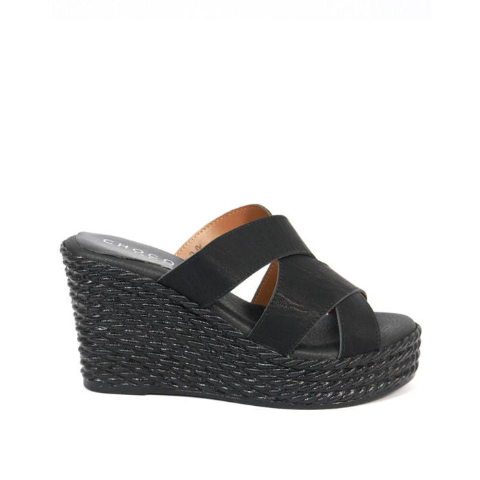 SANDALO ZEPPA SLIP-ON INCROCIO CINTURINO CHOCOLA' NERO