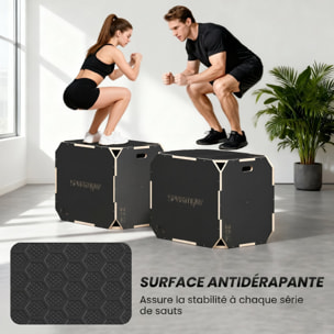 Box jump - box de pliométrie - boite de saut - 3 hauteurs 51/61/76H cm - charge max. 120 Kg - contreplaqué antidérapant noir
