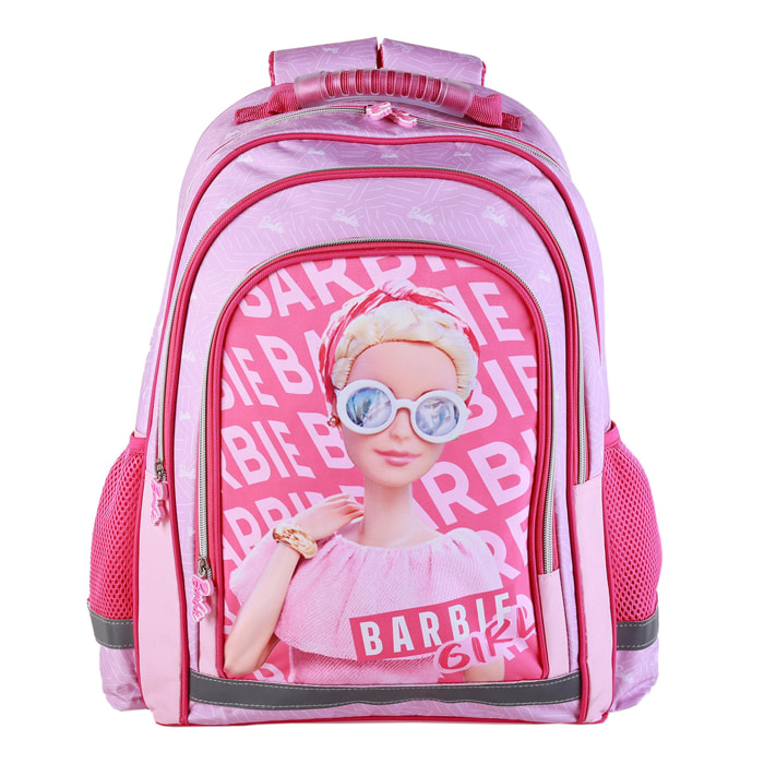 Barbie Deluxe mochila primaria doble compartimento, de gran capacidad y adaptable a carro.