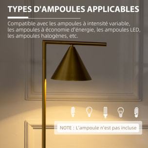 Lampadaire sur pied salon 40W acier doré abat-jour conique orientable base marbre