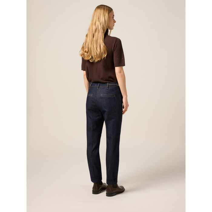 Oltre - Jeans regulares con detalle de cadenas - Azul