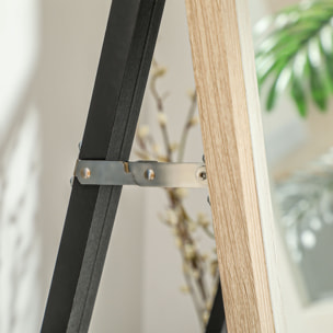 Espejo de Cuerpo Entero 157x37 cm Espejo de Pie o de Pared con Marco de MDF y Soporte para Salón Dormitorio Blanco y Natural