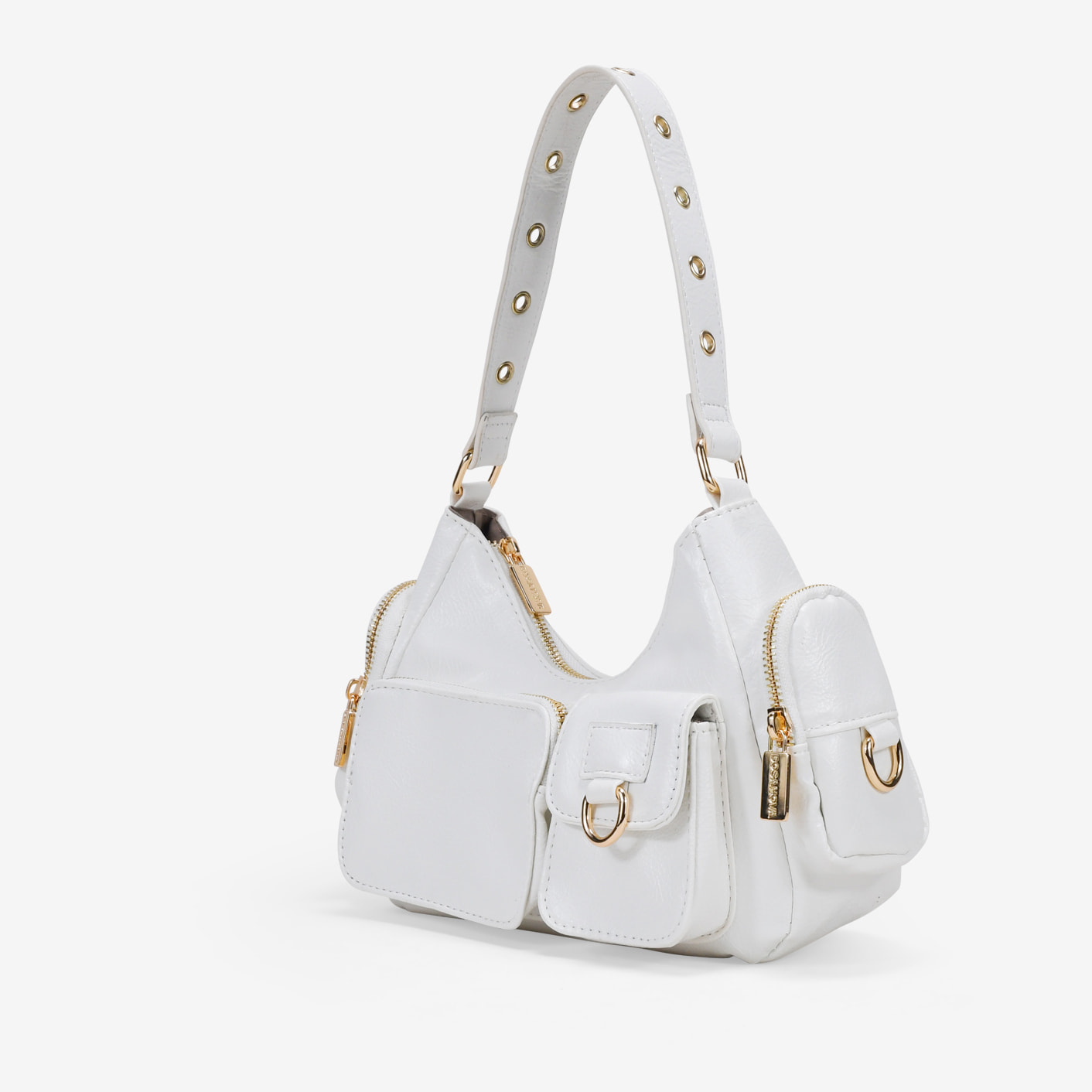 Bolso de hombro blanco con bolsillos