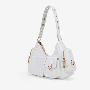 Bolso de hombro blanco con bolsillos