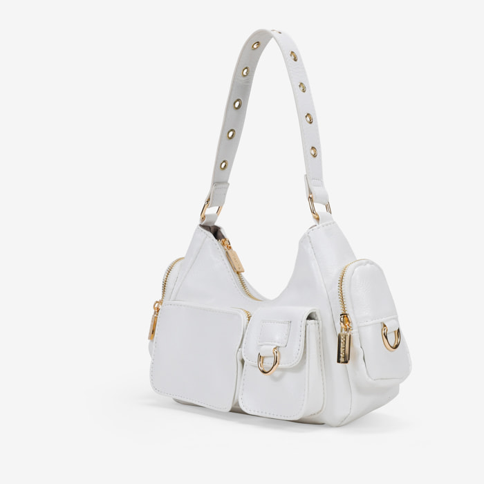 Bolso de hombro blanco con bolsillos