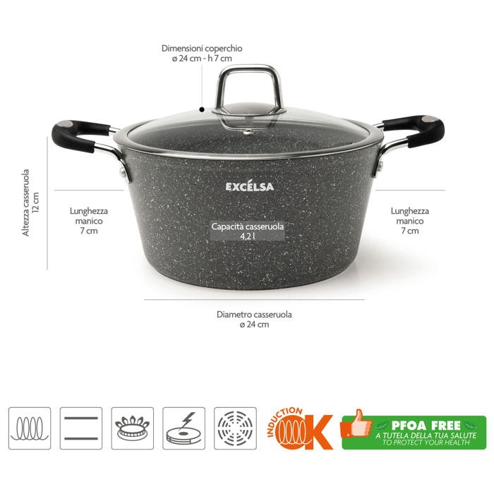Casseruola 24 cm con Coperchio Excelsa – Forn-Ok, Alluminio Grigio