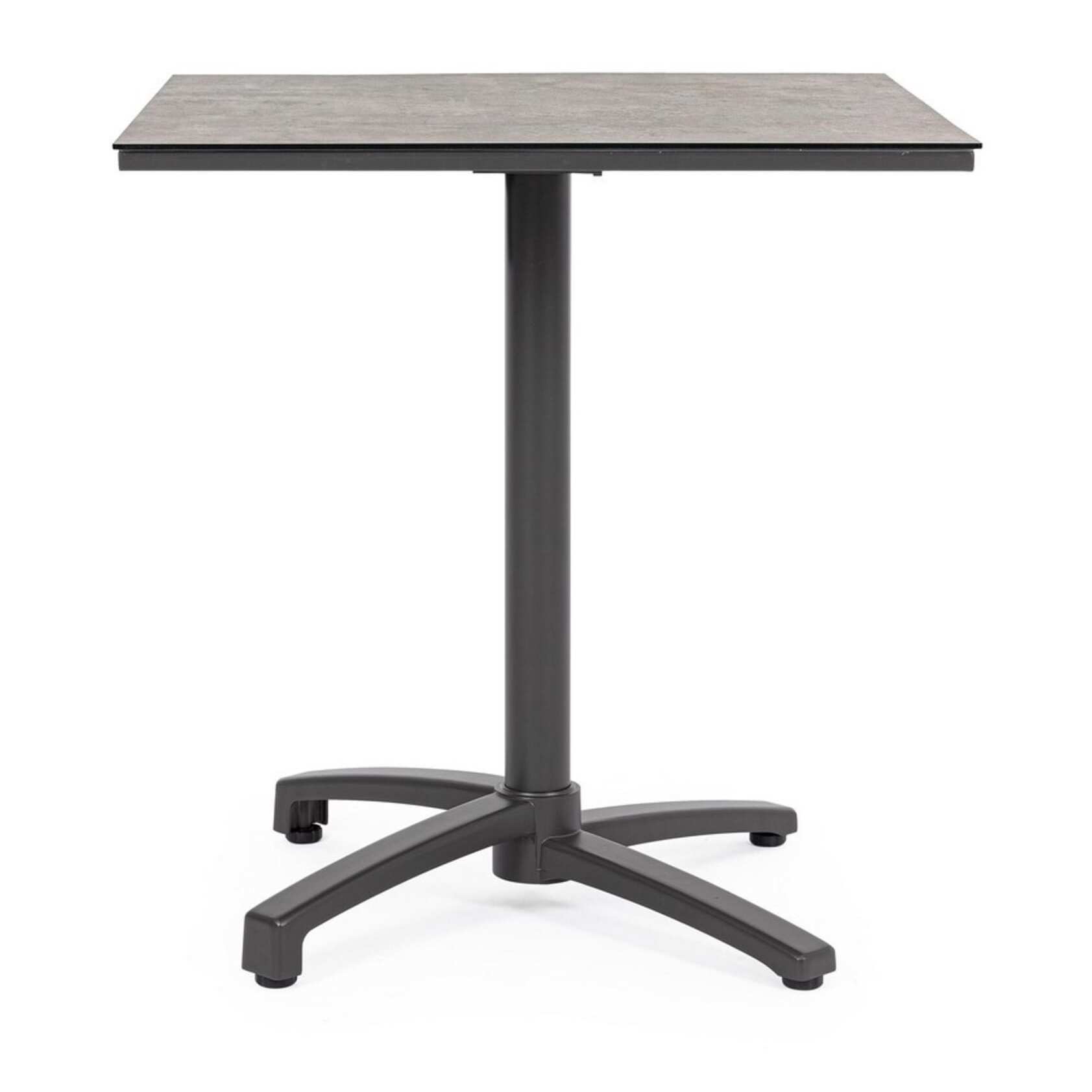 Tavolo da bar quadrato LAREDO in alluminio antracite e HPL tortora, pieghevole e impilabile, 70×70×74 cm