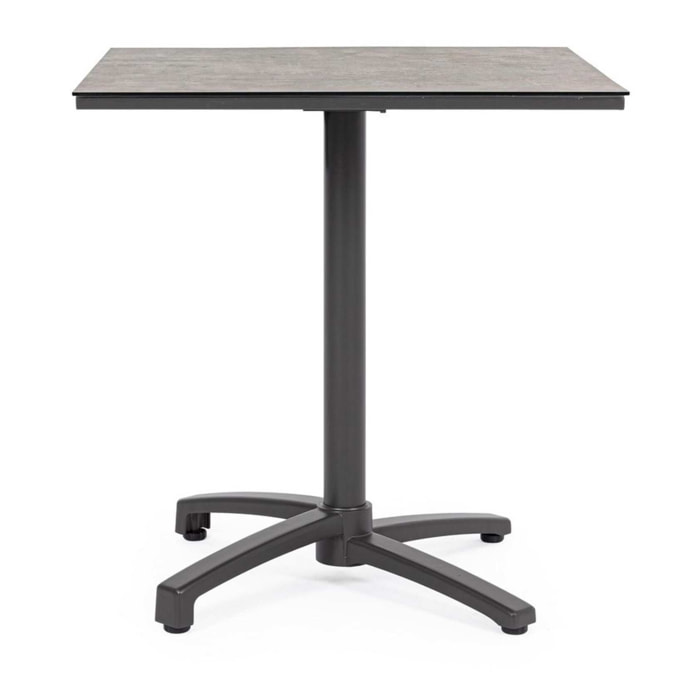 Tavolo da bar quadrato LAREDO in alluminio antracite e HPL tortora, pieghevole e impilabile, 70×70×74 cm