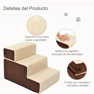 Escalera para Mascota 3 Peldaño Desmontable Funda Extraíble Portátil 54x40x39cm