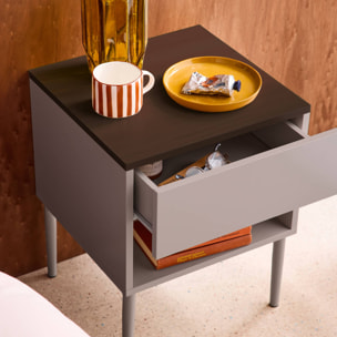 Table de chevet métal et décor bois 1 tiroir 1 niche  ASHTON