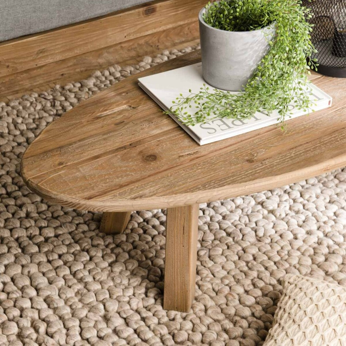 SANDY - Table basse ovale marron bois Pin recyclé