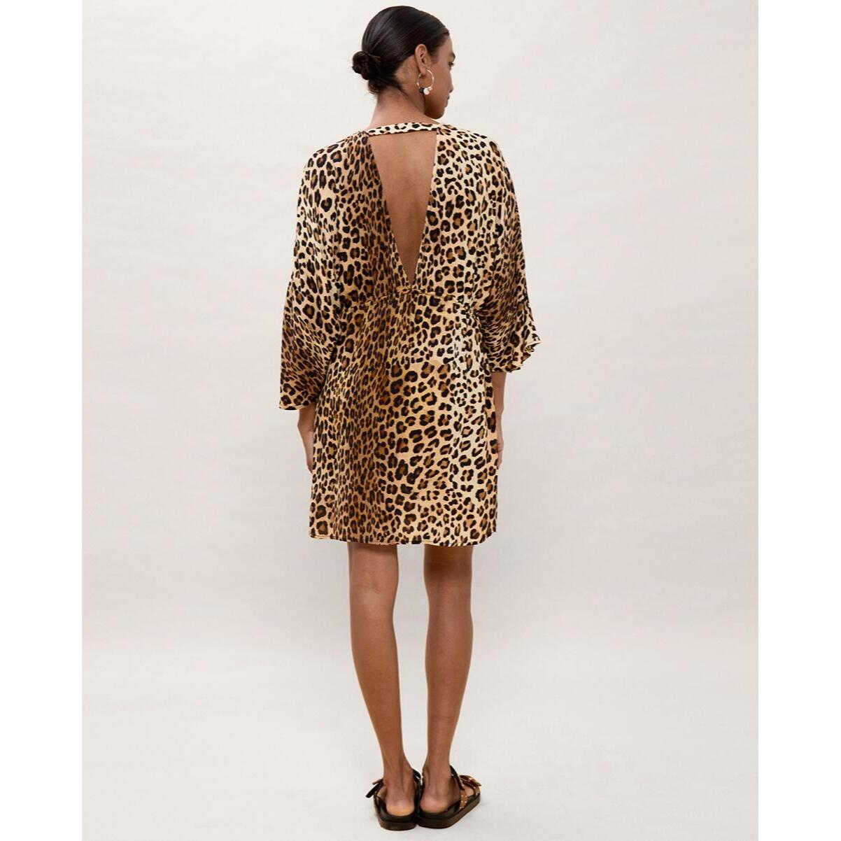 Abito corto con maniche larghe, stampa animalier