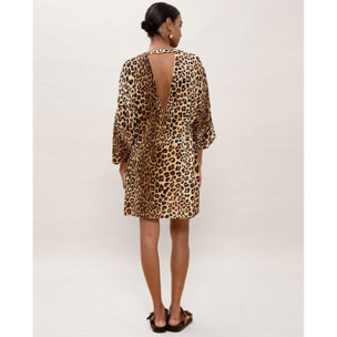 Abito corto con maniche larghe, stampa animalier