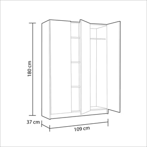 Armadio Con 3 Ante Battenti e 5 Ripiani Armadietto Multiuso Salvaspazio Ingresso Camera Portascope Ripostiglio Design Moderno 109x180x37 cm Bianco