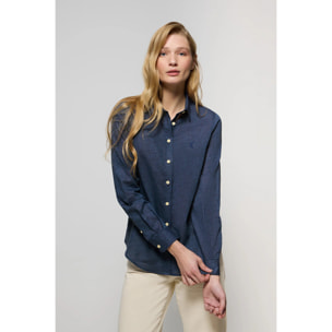 Camicia blu marino in lino e cotone con particolare ricamato Rigby Go