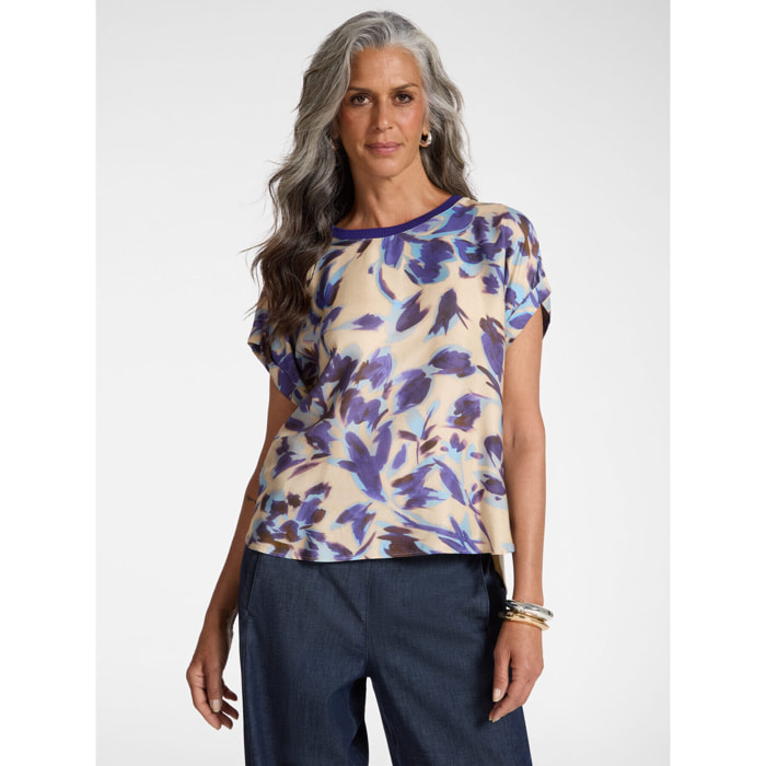 Elena Mirò - Camiseta en dos tejidos con estampado - Violeta