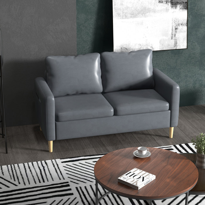 Sofá de 2 Plazas Sillón Moderno Tapizado en Poliéster con 2 Bolsillos Laterales Reposabrazos y Patas de Madera para Dormitorio Oficina Carga 200 kg 143x76x83 cm Gris