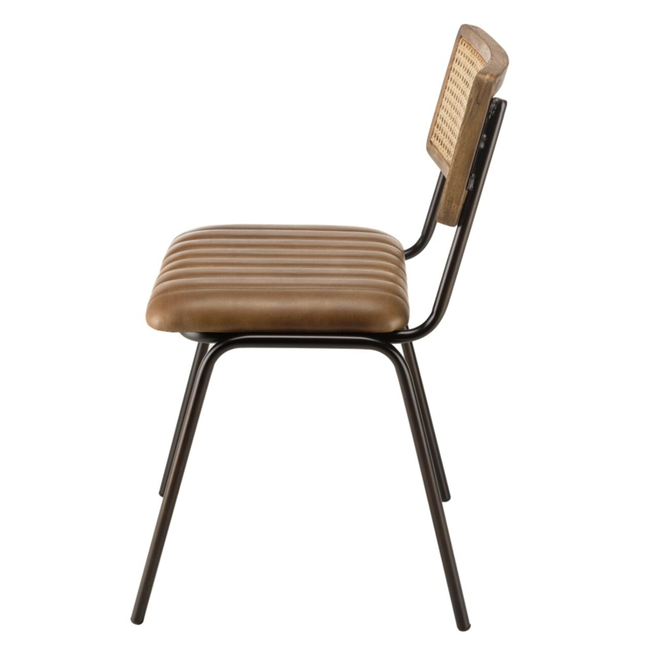MARCEL - Lot de 2 chaises manguier assise matelassée cuir dossier droit