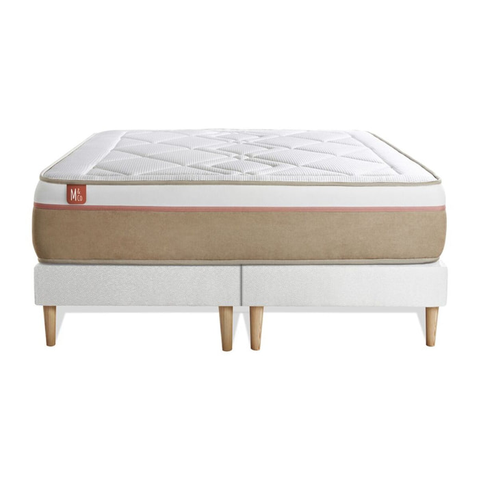 Ensemble Matelas Le Soyeux - 24cm - Ressorts ensachés et mémoire de forme - Equilibré - Sommier Tapissier Blanc